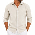 Chemise homme M en lin beige à manches longues style décontracté