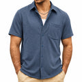Chemise homme M bleu texturée à manches courtes avec poche poitrine