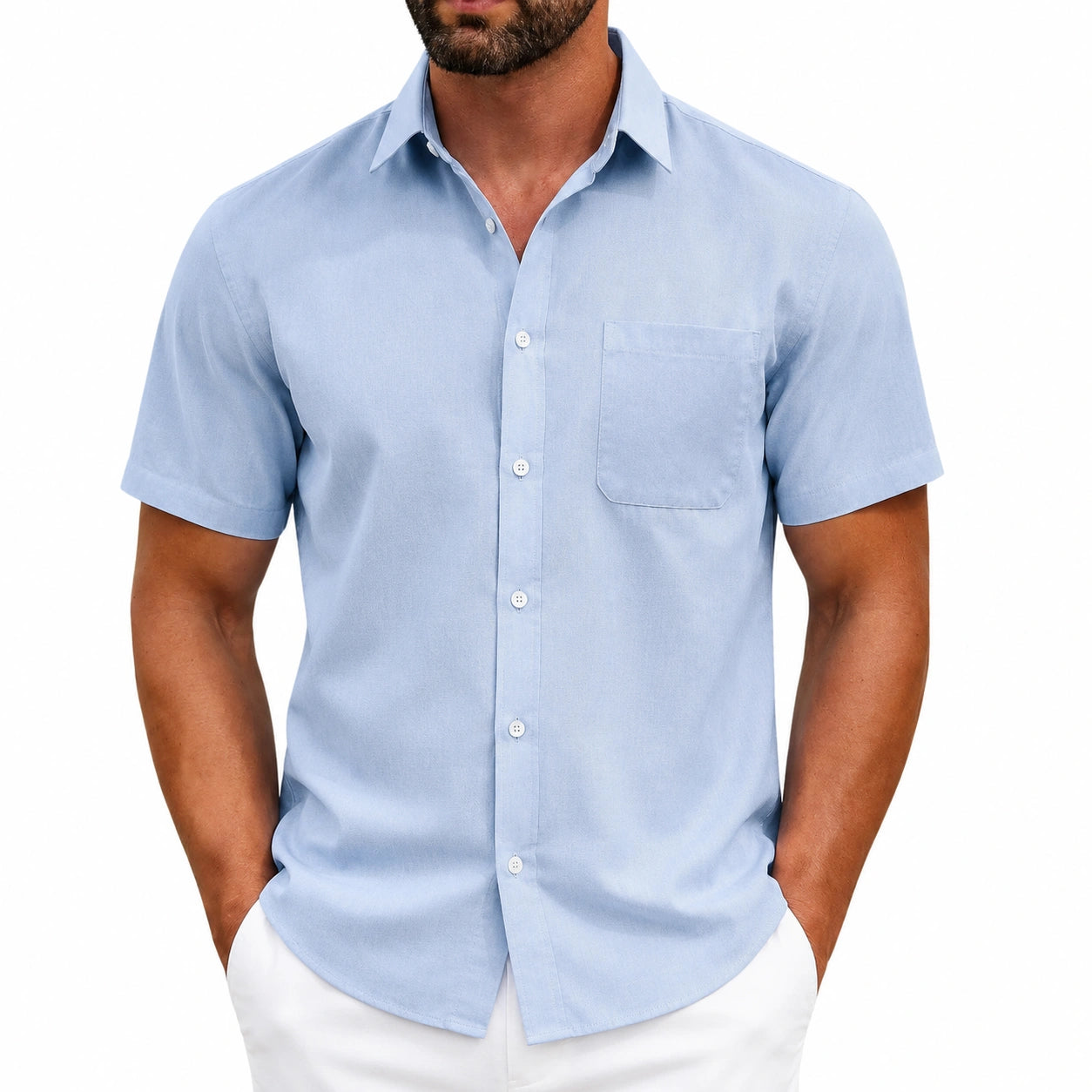 Chemise homme taille L en coton bleu clair à manches courtes style décontracté