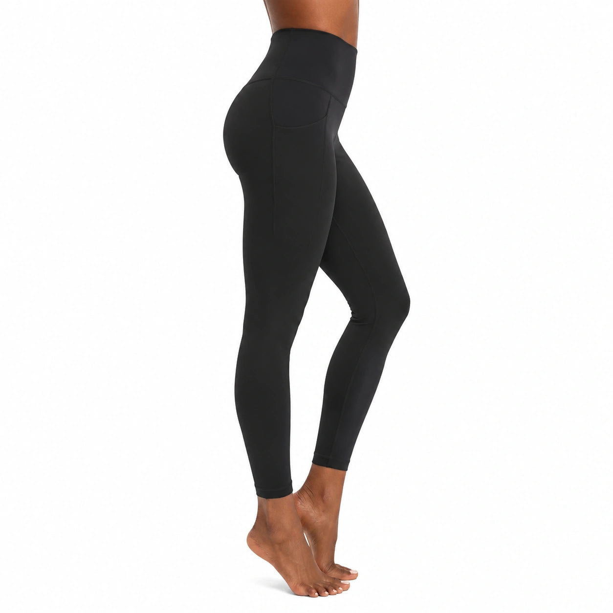 Legging femme taille M noir taille haute extensible avec poche latérale