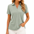 Polo femme S en tissu vert sauge à manches courtes style décontracté