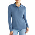 Polo femme taille M bleu à manches longues en maille extensible style décontracté