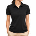 Polo femme L noir en tissu synthétique manches courtes style classique