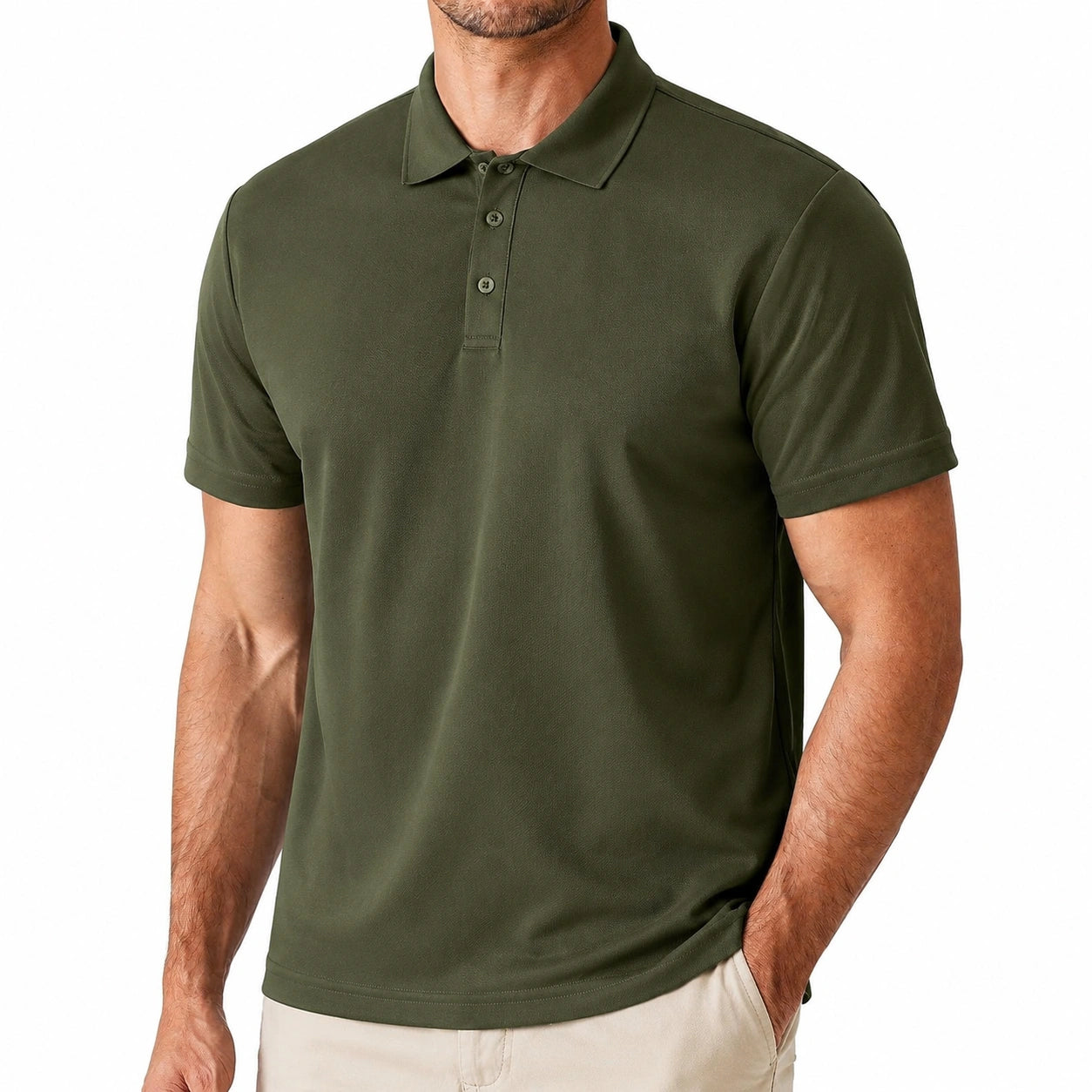 Polo homme taille M en tissu vert kaki à manches courtes style classique