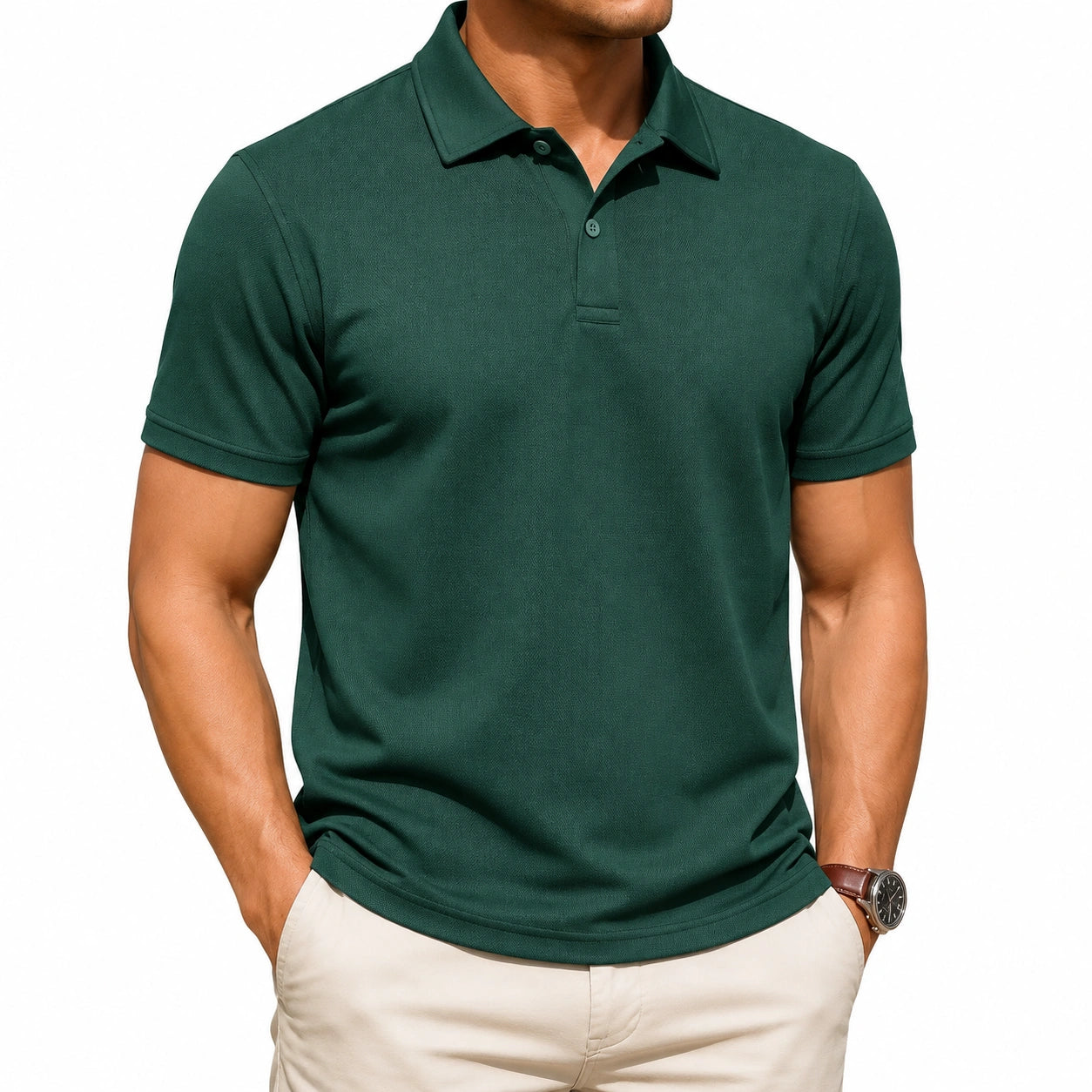 Polo homme taille M en maille piquée vert foncé à manches courtes