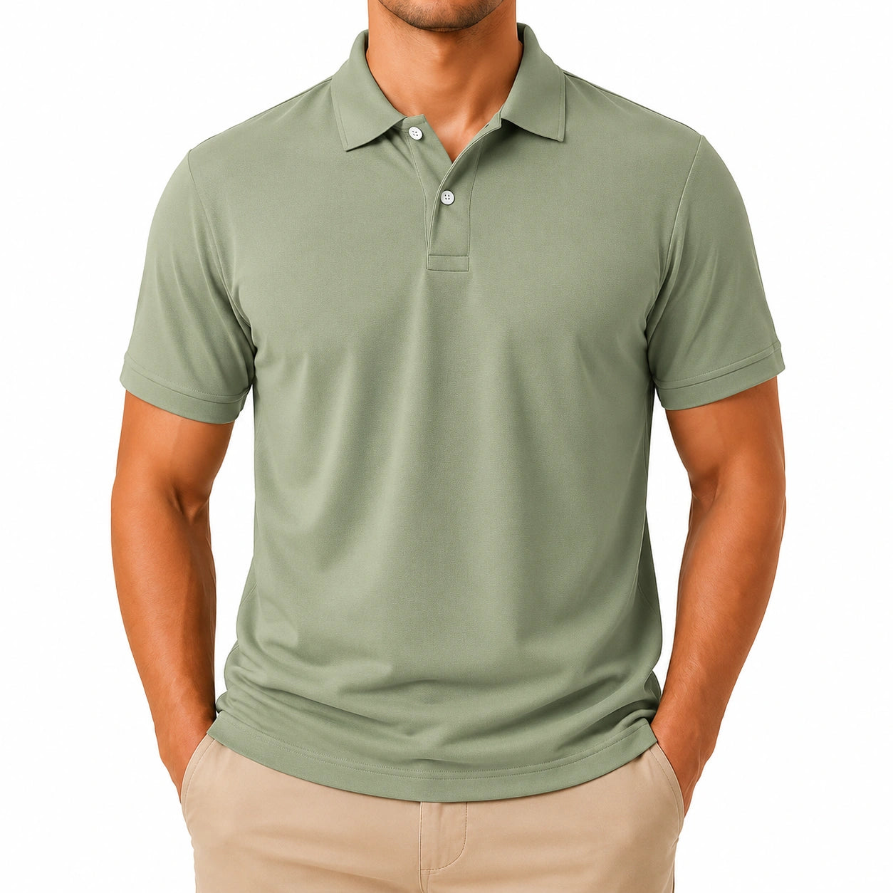 Polo homme taille M vert sauge en tissu à manches courtes coupe classique