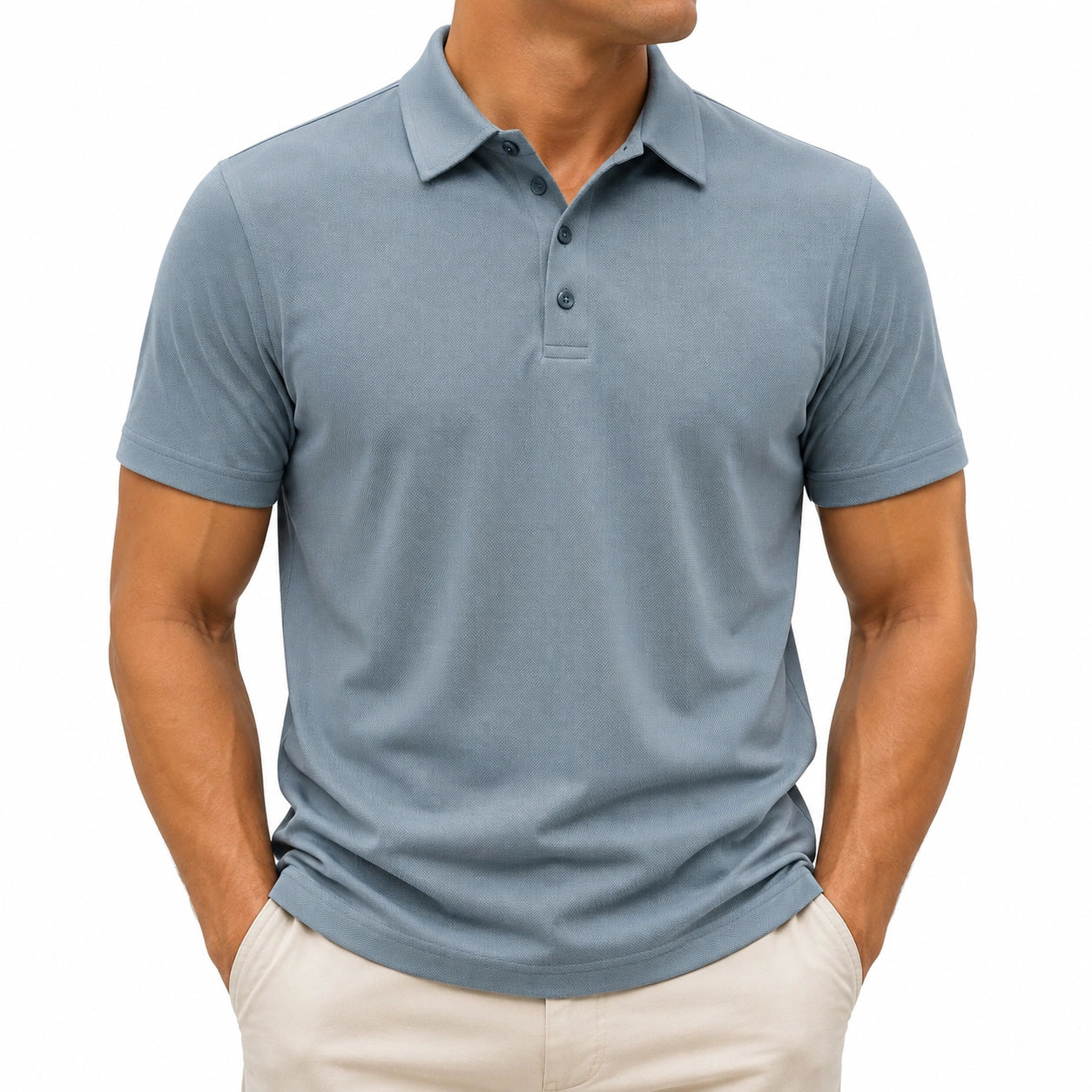 Polo homme taille L bleu gris en maille piquée à manches courtes style décontracté