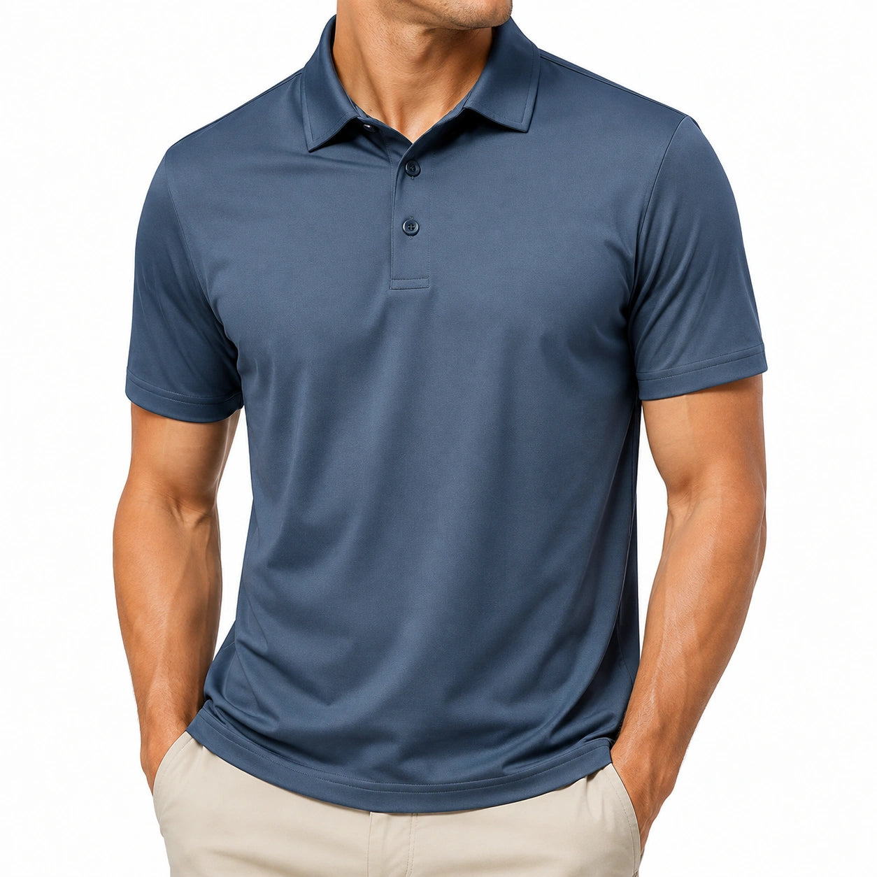 Polo homme taille L en textile technique bleu marine à manches courtes