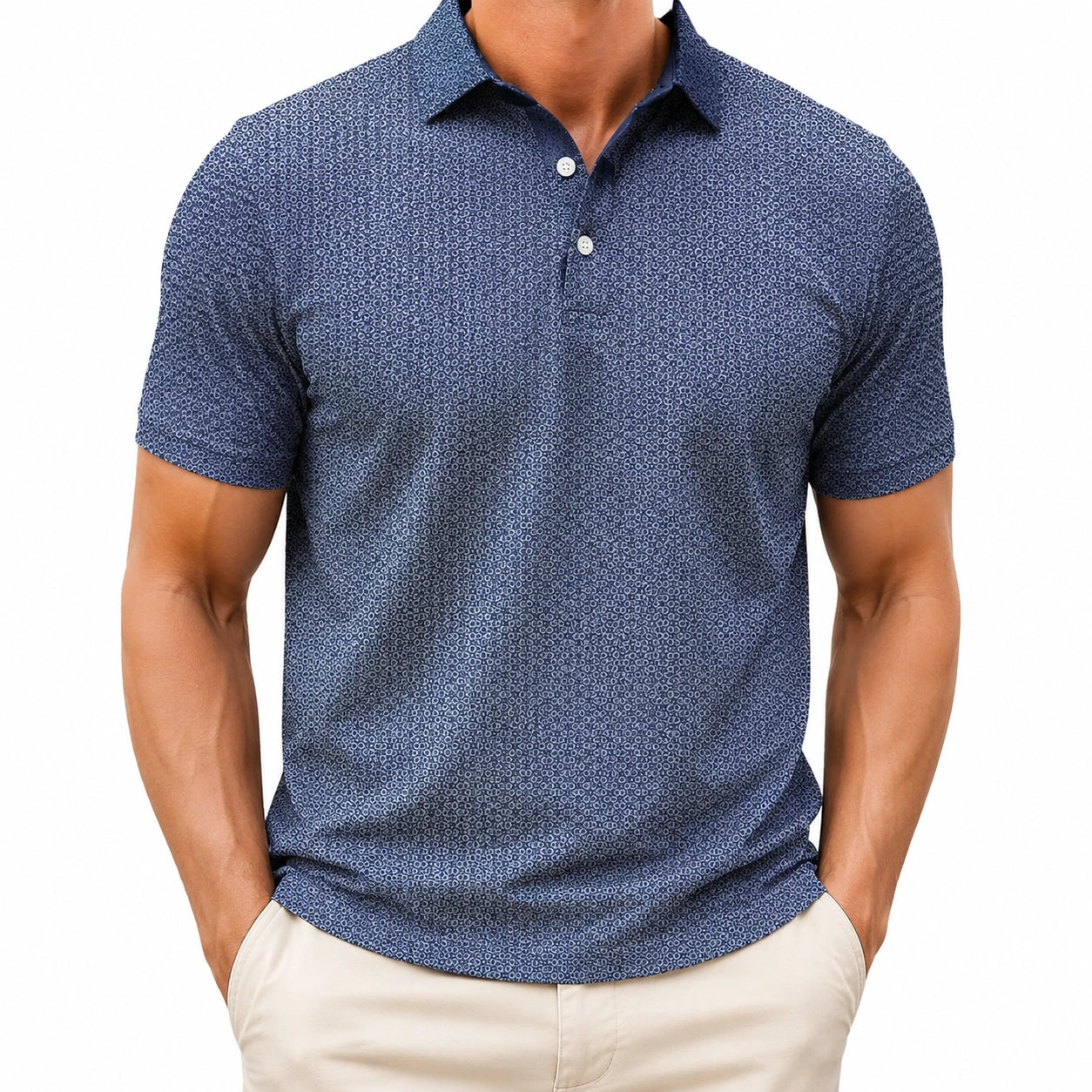 Polo homme taille L en maille textile bleu à motif manches courtes