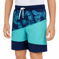 Short de bain enfant taille M textile bleu marine turquoise à motif tropical avec taille élastique