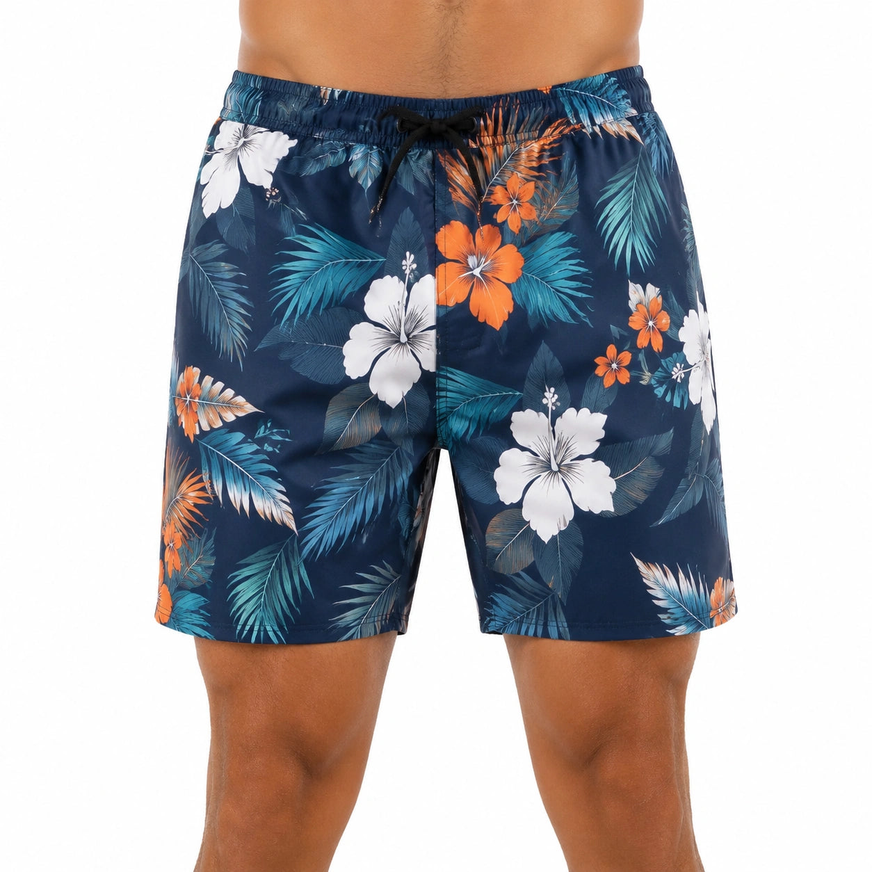 Short de bain homme M bleu marine à imprimé floral tropical avec cordon de serrage