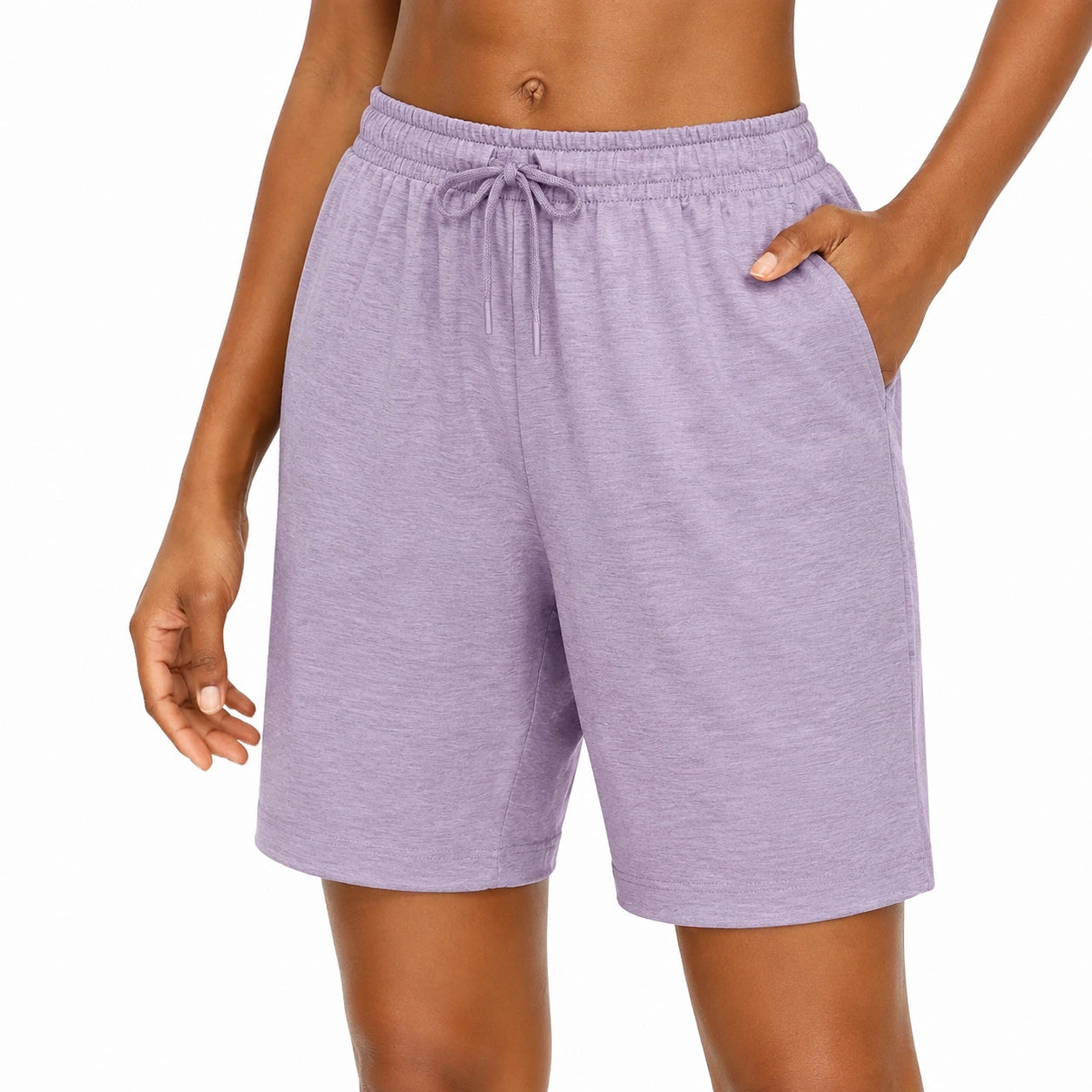 Short femme taille M en tissu violet avec taille élastique et cordon de serrage