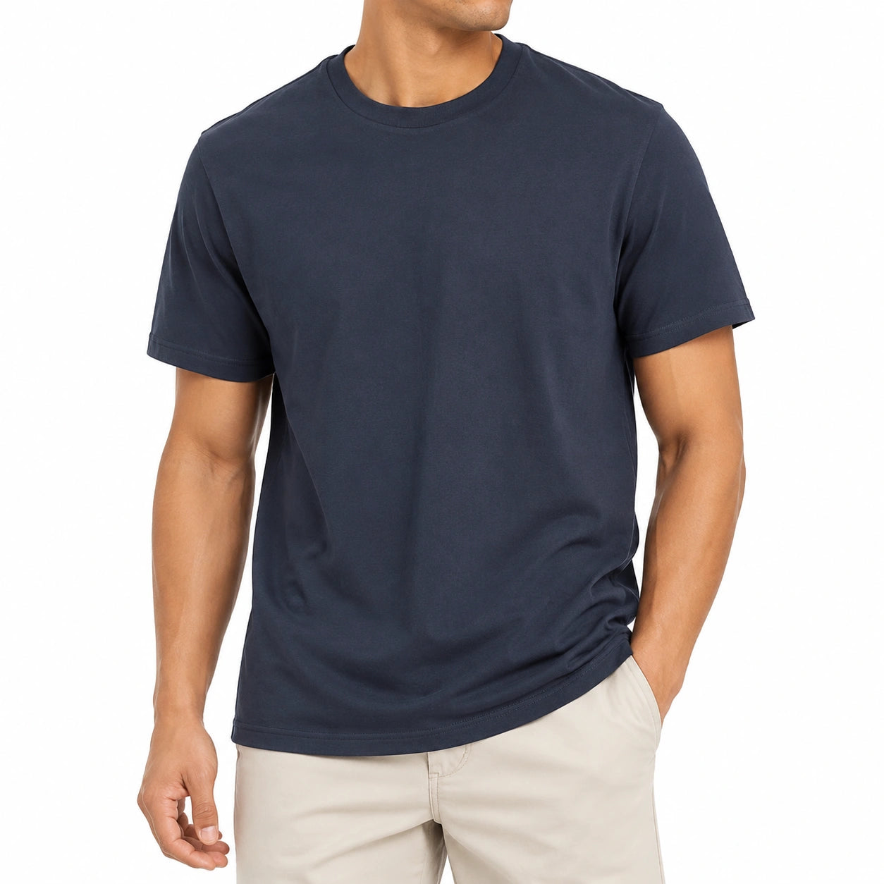 T-shirt homme taille M bleu marine à manches courtes col rond style basique